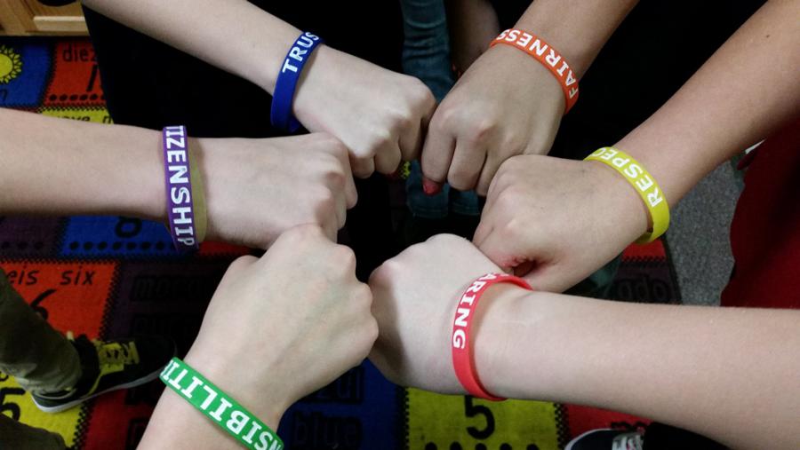 Carson City REcreation program youth display their Character Counts! wristbands provided by Partnership Carson City..