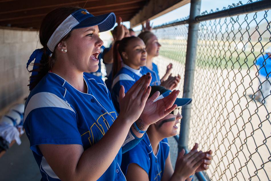 WNC's Hannah Russo cheers for her teammates in the dugout. File Nevada Photo Source