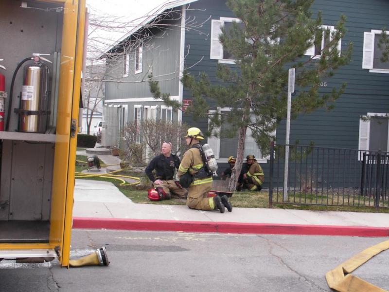 Carson City firefighters at a Pheasant Drive apartment fire Saturday morning.