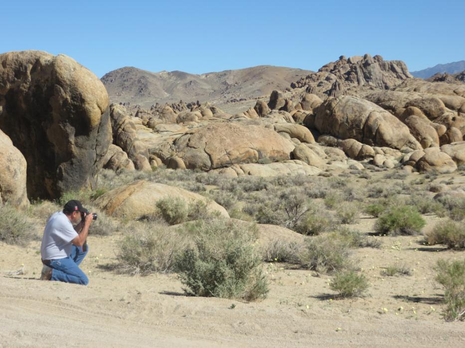 Rob Buonamici photographing Spring wildflowers. Photo by Elaine Quilici