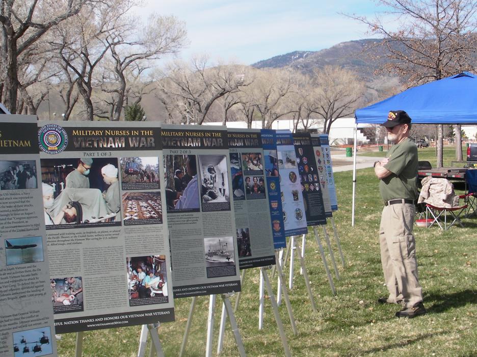 James Swanson served from 1963 to 1967 looks at a war exhibit Saturday at Mills Park in Carson City.
