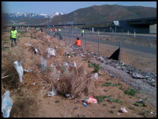 Volunteers clean near the Carson Freeway In this file photo from Musclepowered.org