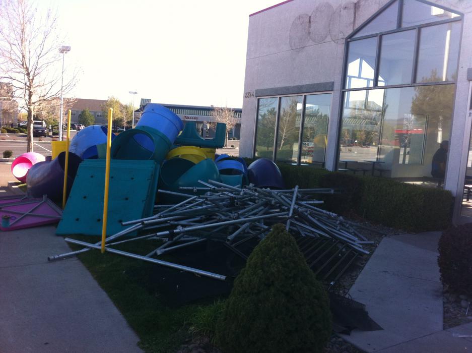 Construction crews took down the signage on Tuesday at the former north Carson City location.