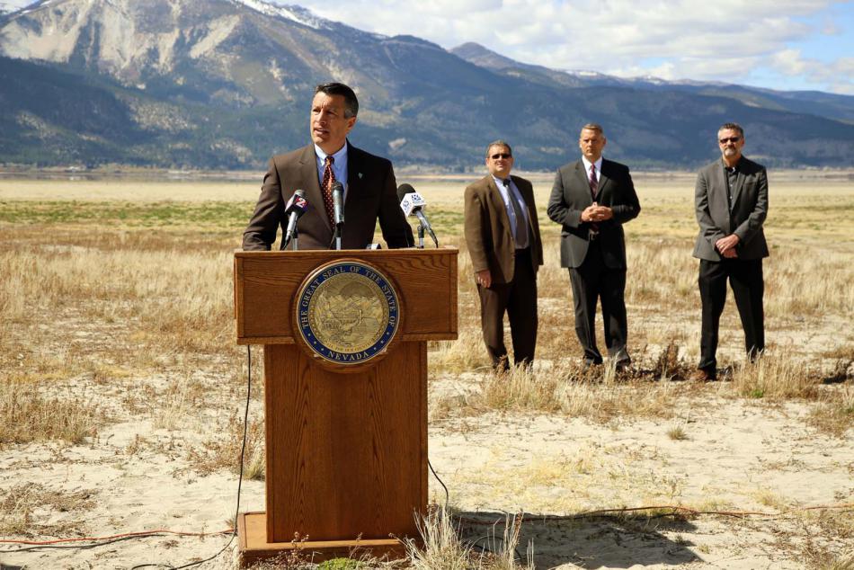 Nevada Gov. Brian Sandoval Brian Sandoval at a press conference Wednesday at Washoe Lake State Park to address water challenges.