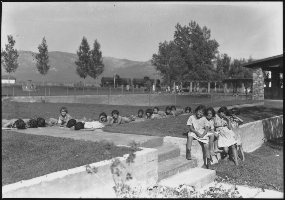 Photograph of children and grounds of Carson/Stewart Indian School.