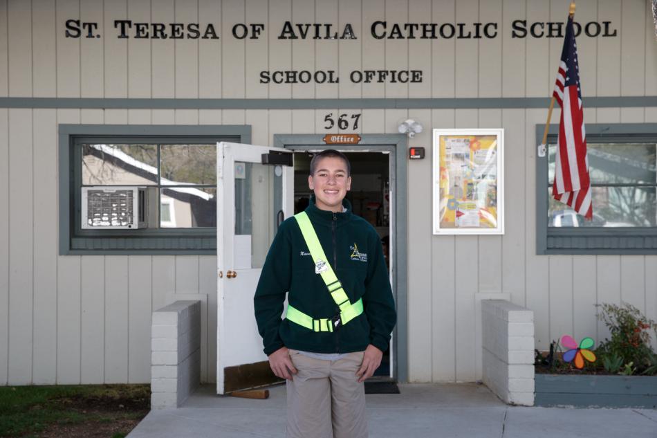 Kyle Navarro, a St. Teresa of Avila Catholic Church, is a school safety patroller for AAA Carson City.