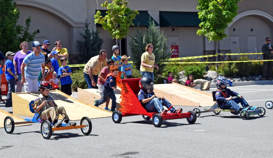 Young derby riders shoot the street Saturday at Home Depot in Reno. Photo by Angela Mann
