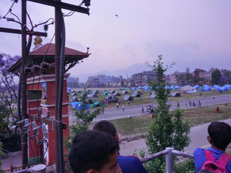 Residents of Kathmandu are staying outdoors following the 7.3 aftershock May 12.