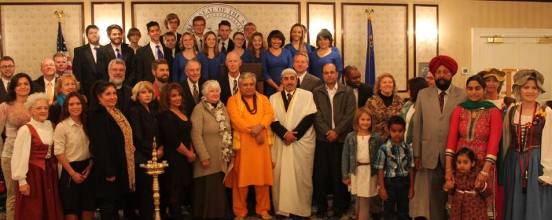 Various religious leaders and others after multi-faith prayer service for Ebola at Nevada Governor’s Mansion.