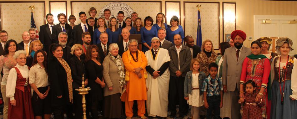Various religious leaders and others after multi-faith prayer service for Ebola at Nevada Governor’s Mansion.