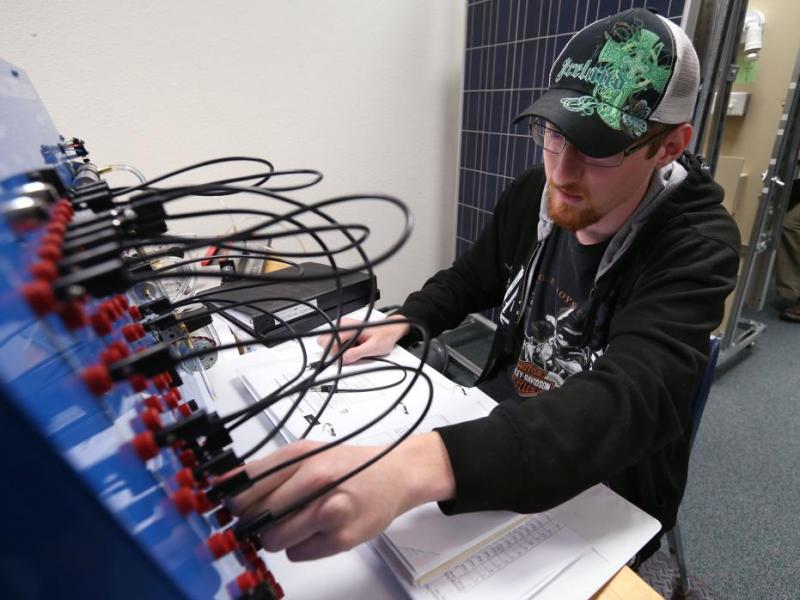 Donovan Bryant works in an Applied Industrial Technology class at Western Nevada College. Photo by Catleen Allison
