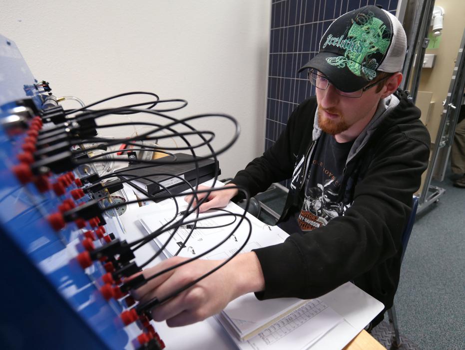 Donovan Bryant works in an Applied Industrial Technology class at Western Nevada College. Photo by Catleen Allison