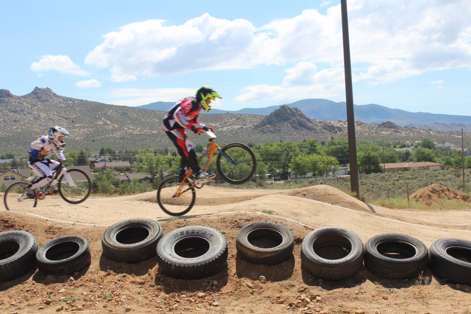 Two riders, neck and neck must use the steap jumps to their advantage