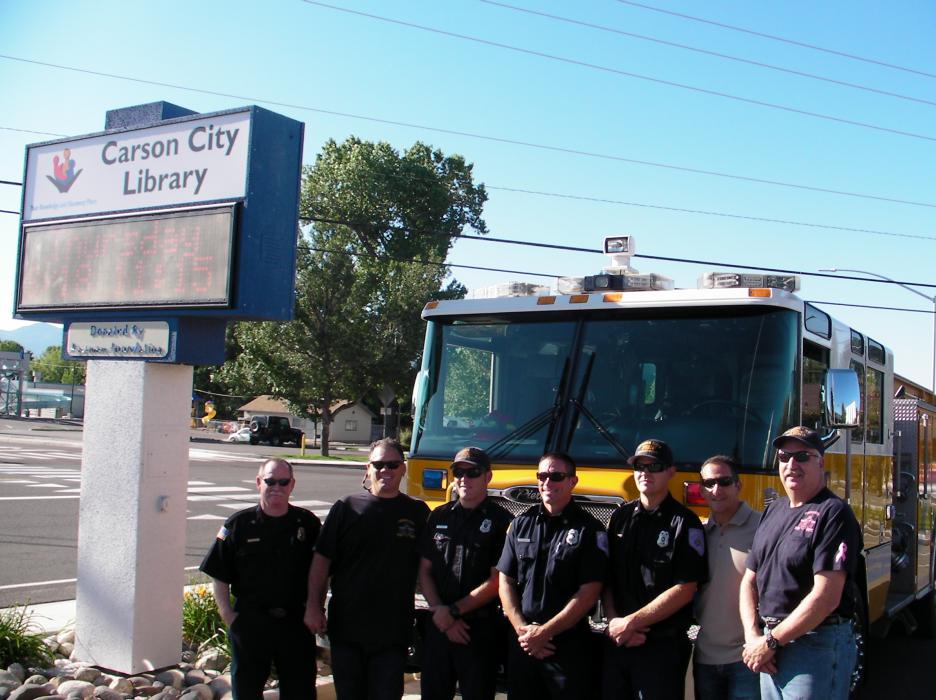 Carson City Firefighters before serving breakfast for the Carson City Library.