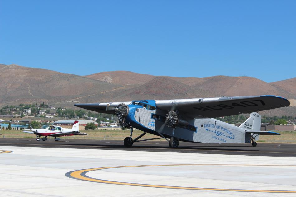 The 'Tin Goose' flies in from a breathtaking trip over Carson City.