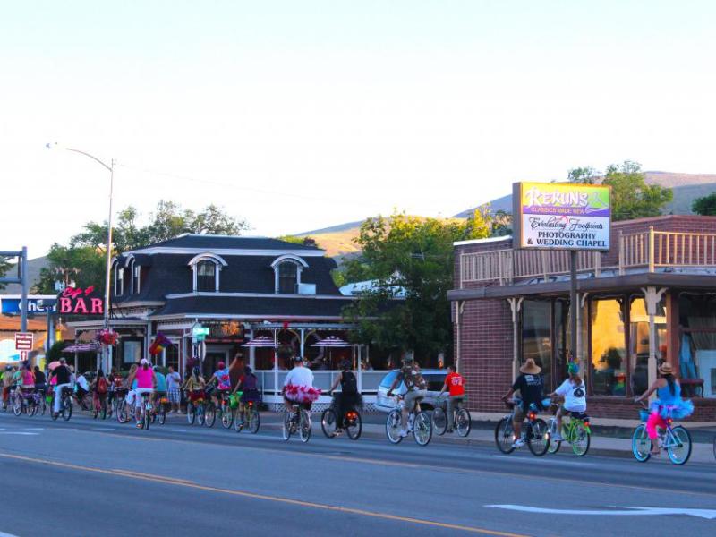 The Blinky Man riders are off riding down Carson Street.