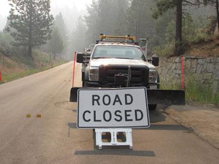 Highway 89 closed just south of the County Courthouse.