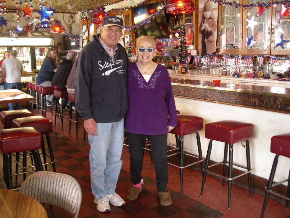 Don Quilici with Rose Miller, the spry 84 year old bar owner. Photo by Elaine Quilici.
