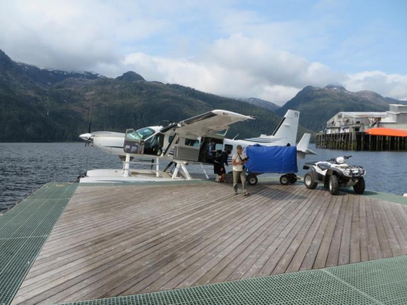 Float plane unloading our party and gear at the Pelican dock. Photo by Elaine Quilici