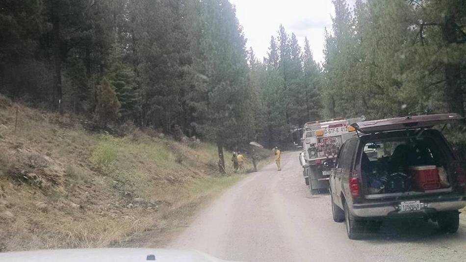 Firefighters cutting hand line above Wolf Creek Meadow. Photo by Christine Mills, Support Services Coordinator