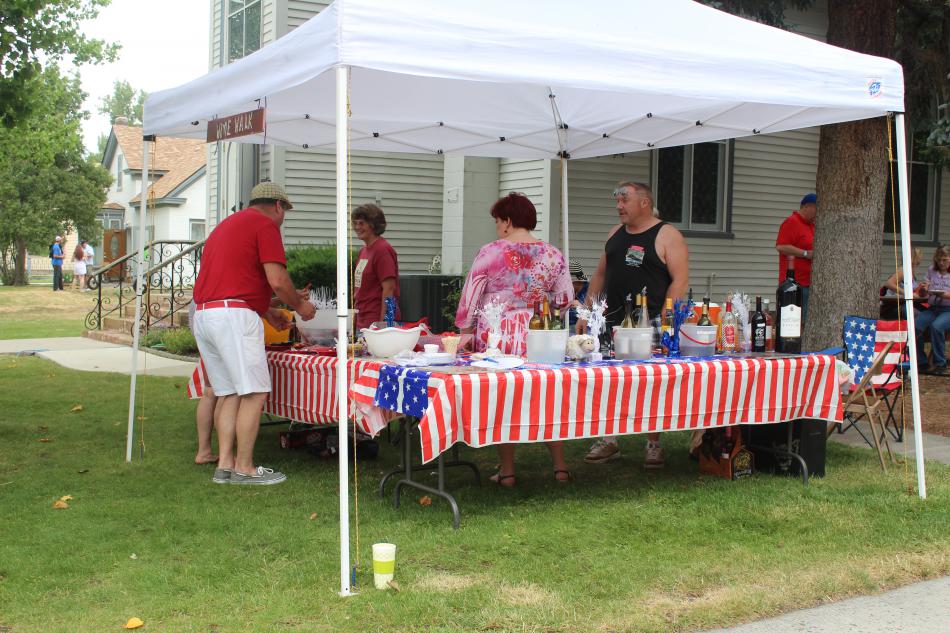 St. Peter's Episcopal displays festive table cloths to welcome wine walkers and those celebrating Independence Day.