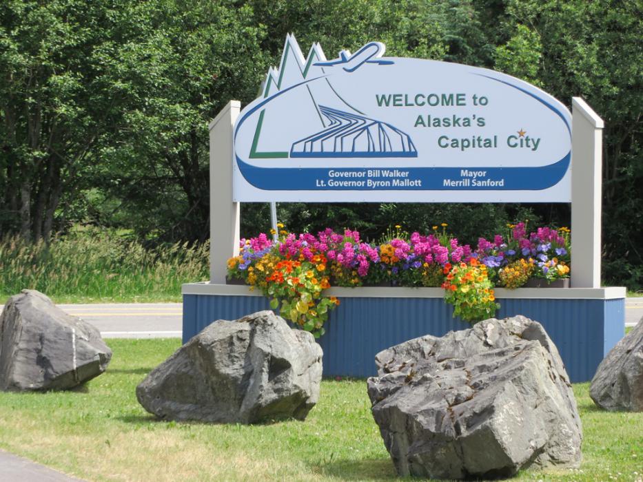 Welcome to Juneau sign. Photo by Don Quilici