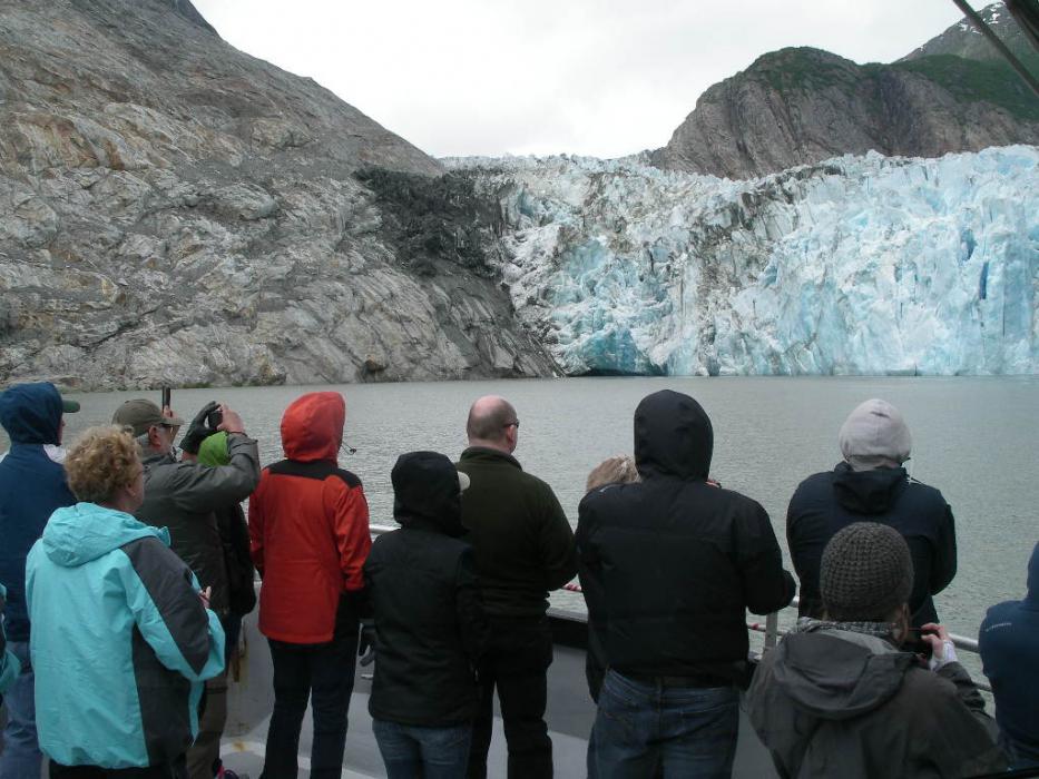 Some of our passengers looking at the North Sawyer Glacier.  Photo by Elaine Quilici