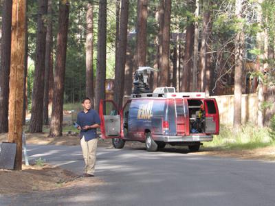 News10 crew from Sacramento in front of the South Lake Tahoe home Monday.