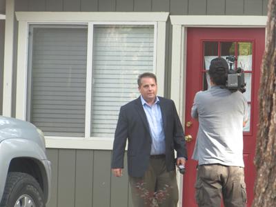Fox40 news crew from Sacramento trying to speak to homeowner on Monday.