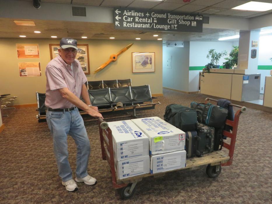 Four boxes of frozen fish fillets on their way to Carson City.  Photo by Elaine Quilici