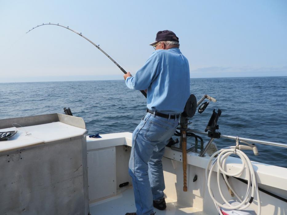 Don Quilici hooked into the largest King Salmon of Day One. Photo by Elaine Quilici
