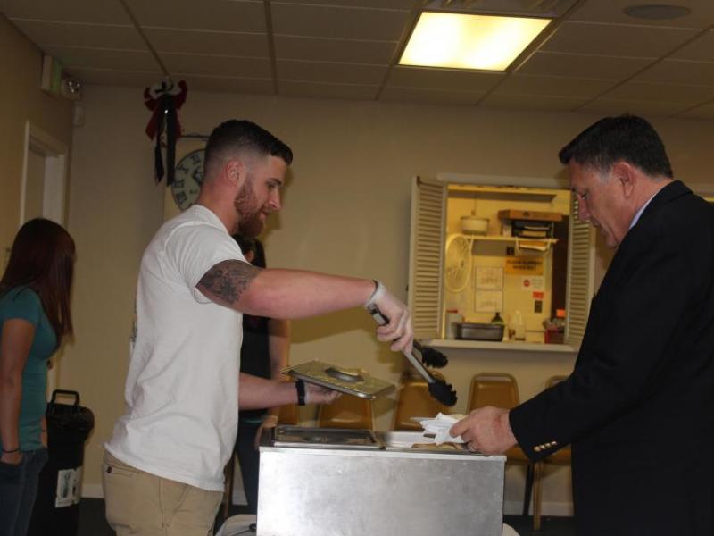 The Student Veterans Club serve pancakes and sausages to Nevada Assemblyman P.K. O'Neill on Sunday morning at the Elks Lodge.