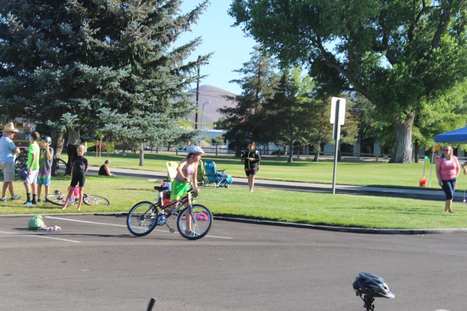 After the swim the kids must complete the bike ride portion of the race