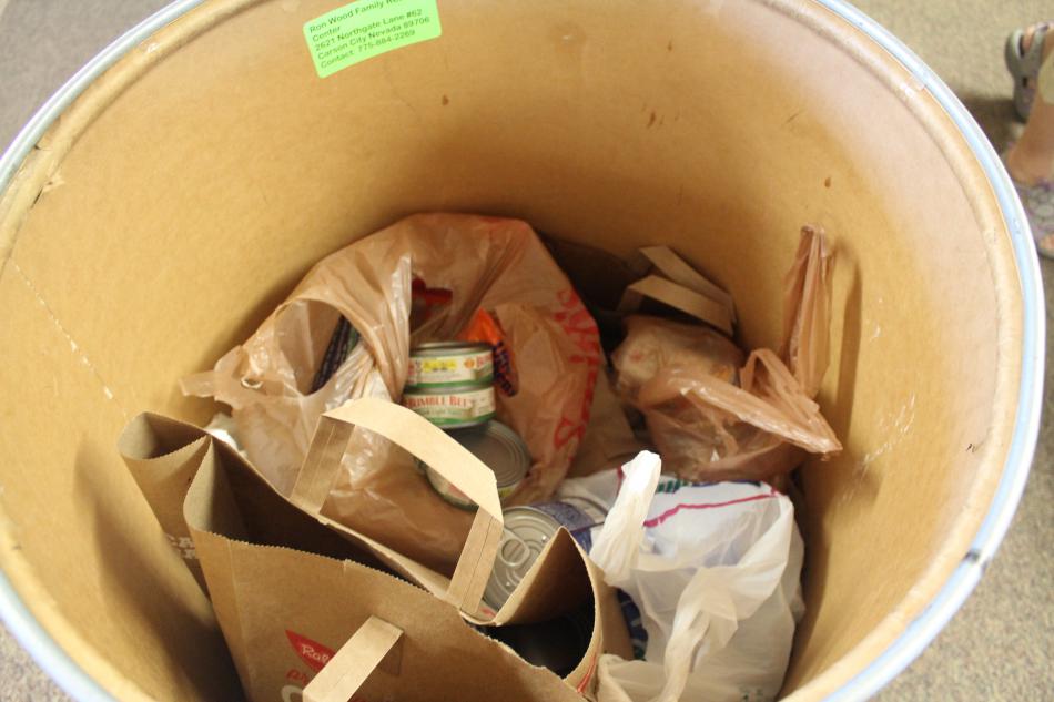 Canned food donated by community members.