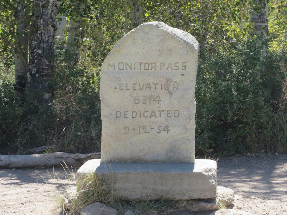 Stone monument at the top of Monitor Pass. Photo by Elaine Quilici