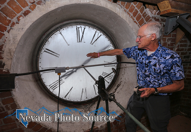 Bill Hartman talks about the clock tower in the Laxalt Building in Carson City. Cathleen Allison, Nevada Photo Source