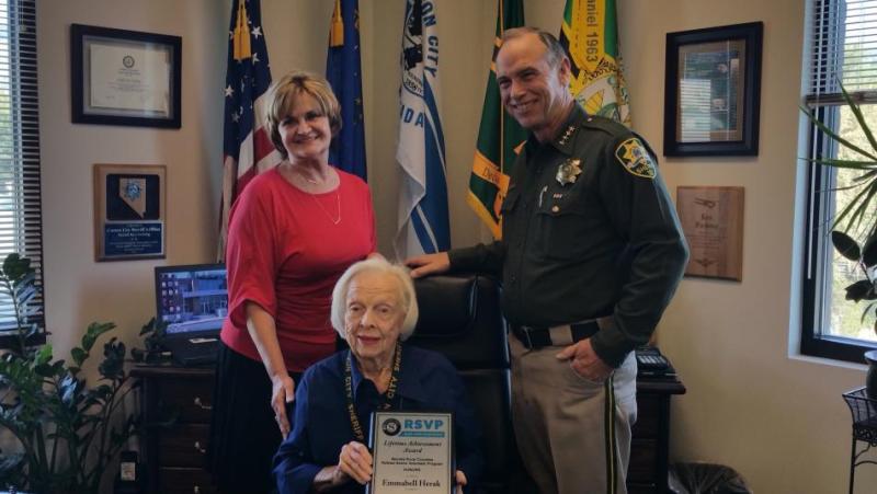 Emmabell Herak was recognized Monday for her 30 years of RSVP volunteering for the Carson City Sheriff's Office.