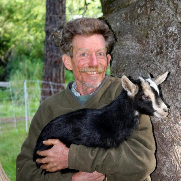 Storyteller Tom Wade and his pet goat.