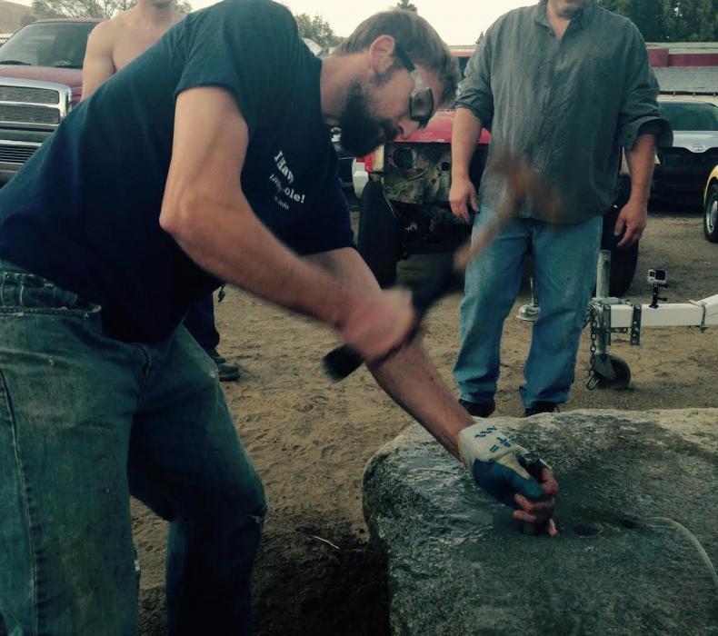 Jeff Cooper practices for the World Championship Single-Jack Rock Drilling. Photos by Teri Vance