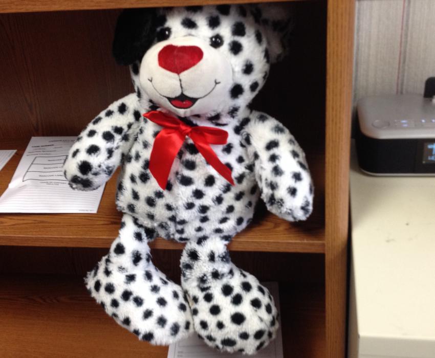 This toy bear found Wednesday at Mark Twain Elementary contained five syringes.