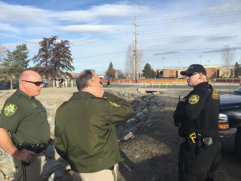 Among law enforcement in front of the high school were Capt. Jeff Melvin, Sheriff Ken Furlong and Deputy Dan Jones.