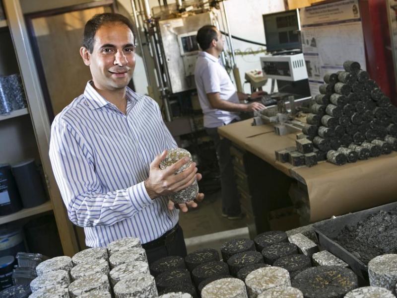 UNR Assistant Professor Elie Hajj shows off some test samples in one of the five pavement testing labs.