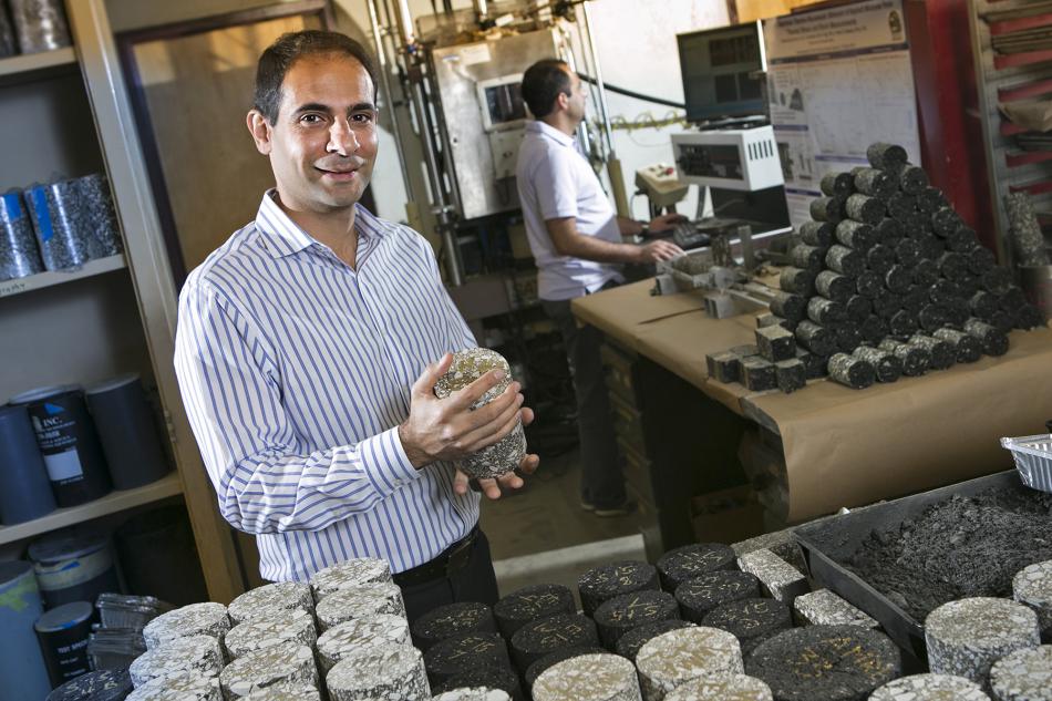 UNR Assistant Professor Elie Hajj shows off some test samples in one of the five pavement testing labs.