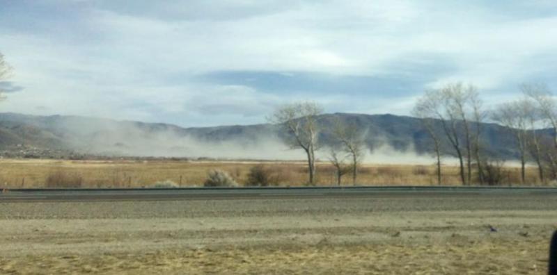 High winds kick up dust Wednesday around Washoe Lake. Photo by Tricia Hartfield Nord