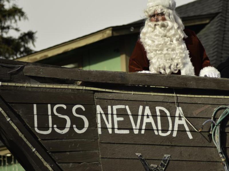 Santa onboard the USS Nevada waits to disembark