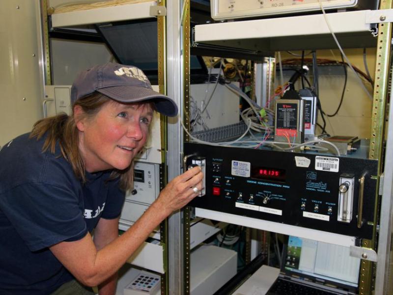 Mae Gustin during a multi-institutional Reno Atmospheric Mercury Experiment at UNR's Main Station Field Laboratory.