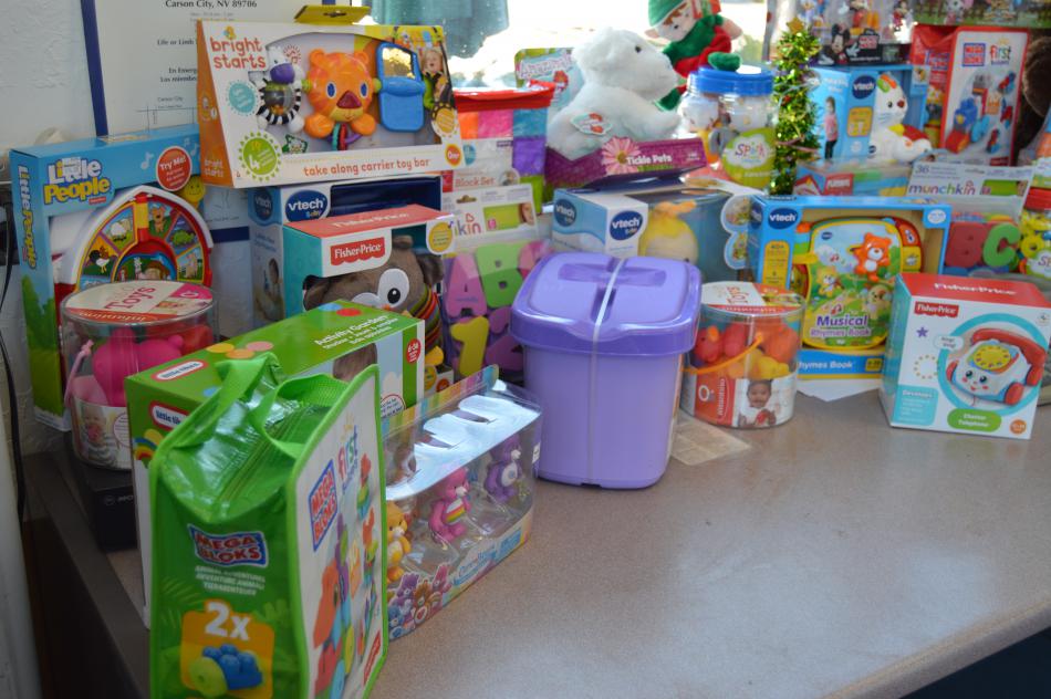 Toys collected by Capitol Cab Company on display at the company's headquarters on William Street