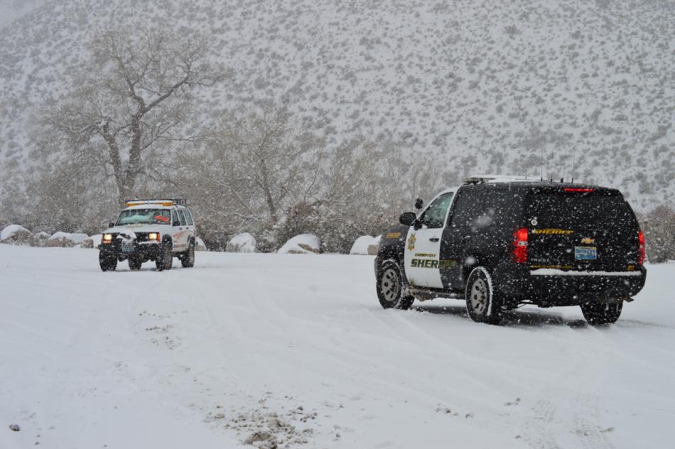 Carson City Sheriff's Office vehicles at the intersection of Deer Run and Brunswick Canyon roads