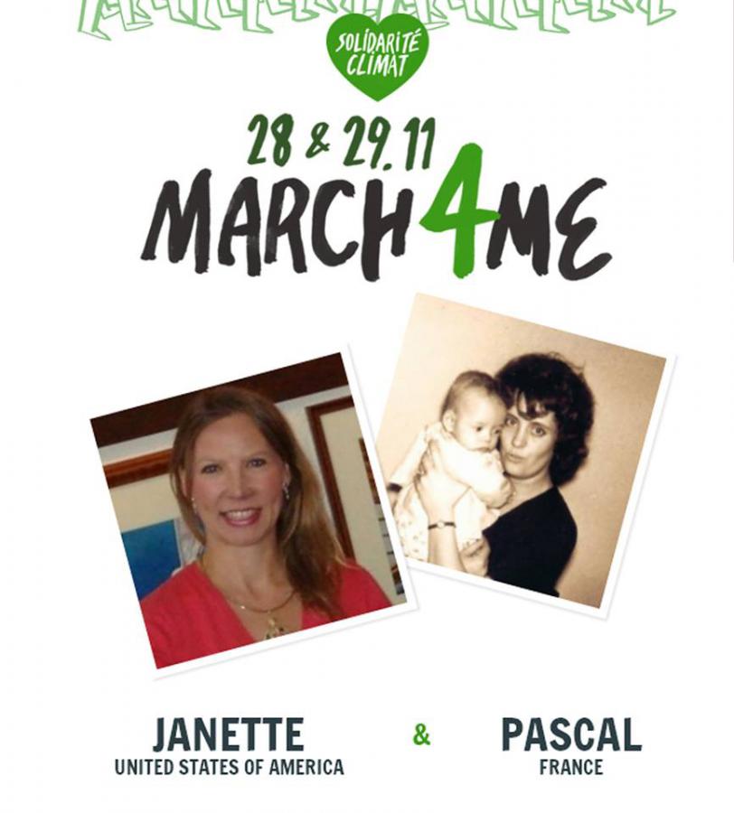 Climate marcher Janette Dean also marched for grownup baby Pascal Moisuc because the Paris march was cancelled due to terrorism.