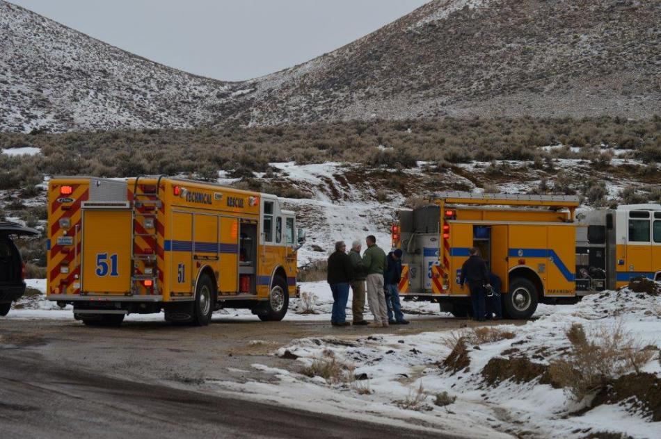 The staging area for the rescue off of Goni Canyon in north Carson City. Photo by Brett Fisher